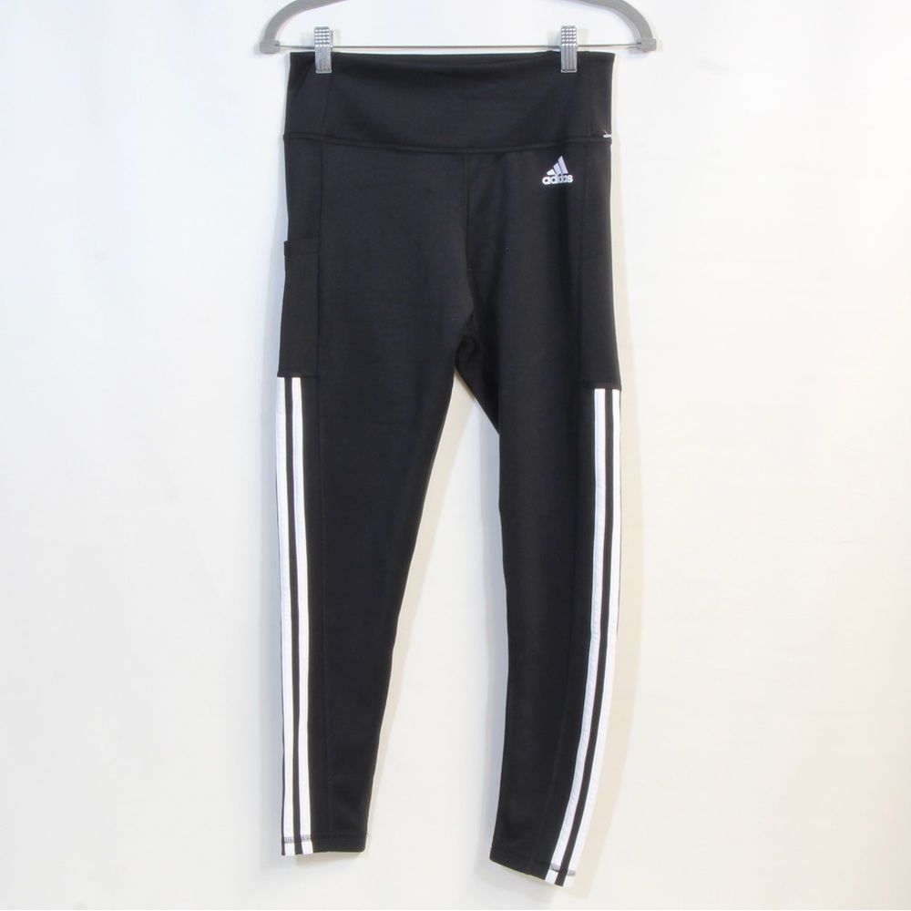 Adidas Black with White Three Stripe Leggings Women's Size M